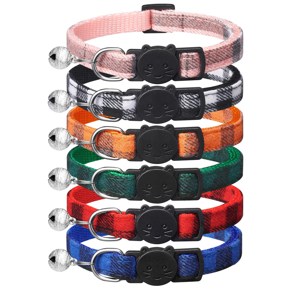 6 Pack Plaid Cat Collars with Bells A3549