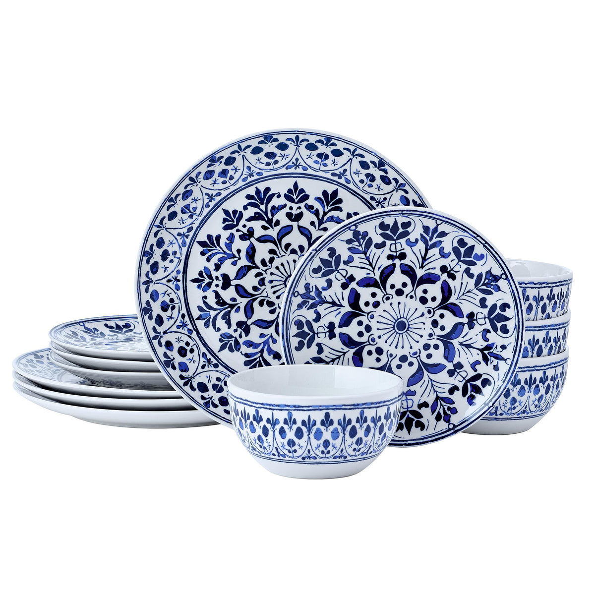 12 Piece Blue Stoneware Dinnerware Set R67054