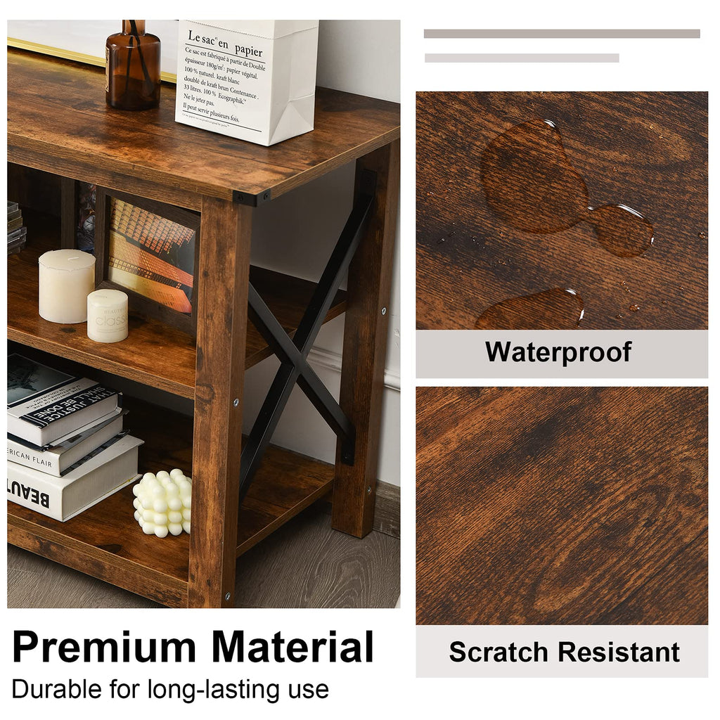 Brown 3 Tier Wood TV Stand with Open Shelves E414