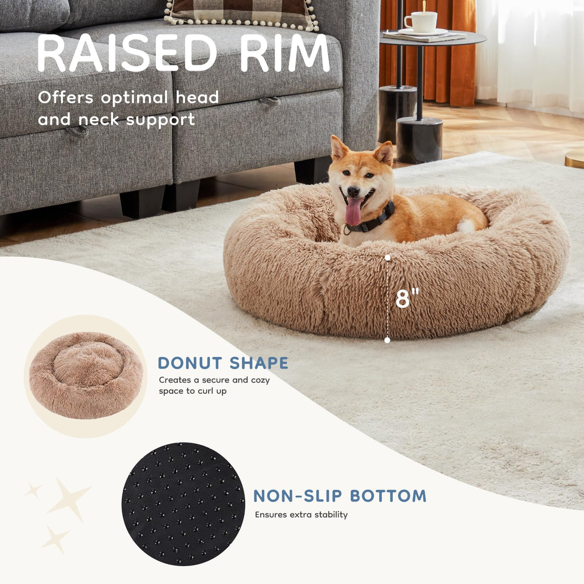 30.7 Inch Fluffy Faux Fur Plush Dog Bed T38723