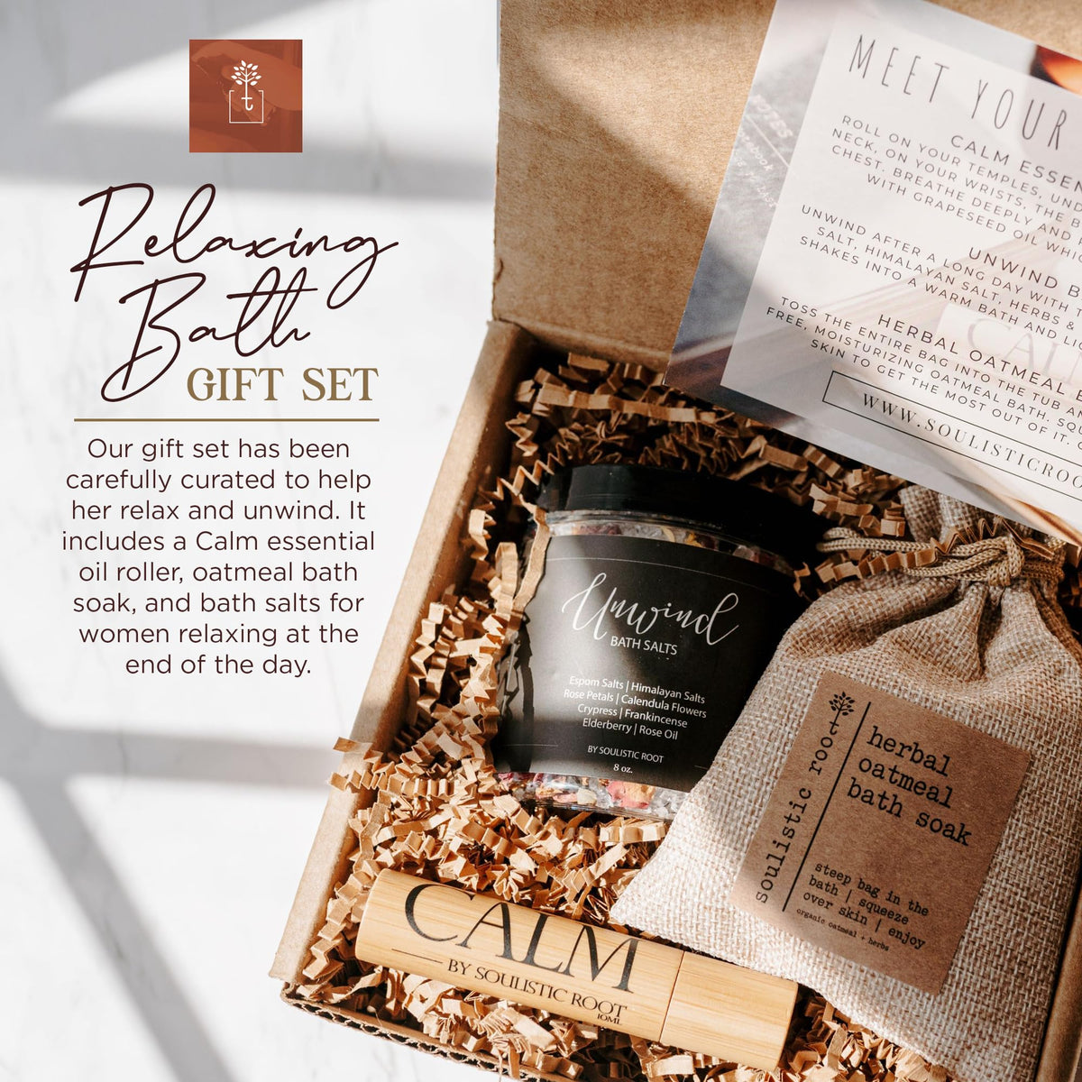 Bath Gift Set with Essential Oil Roller, Bath Salts & Oatmeal Bath Soak F49145