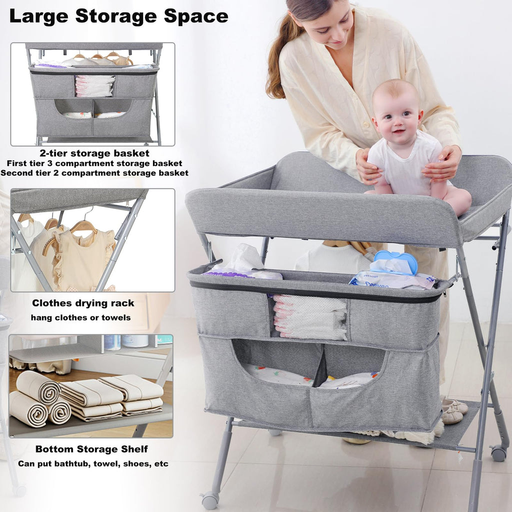 Portable Foldable Baby Changing Station with Wheels R556727