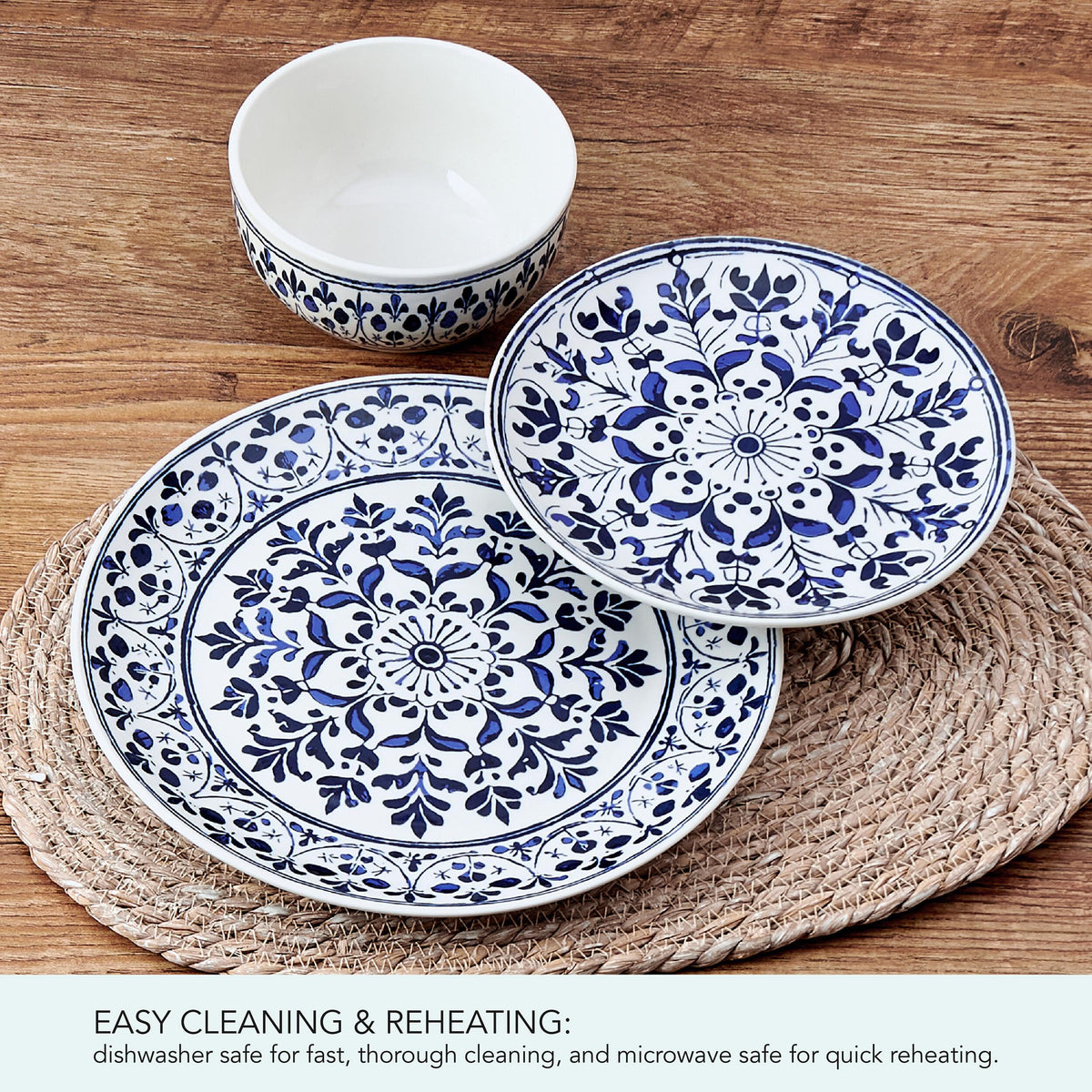 12 Piece Blue Stoneware Dinnerware Set R67054