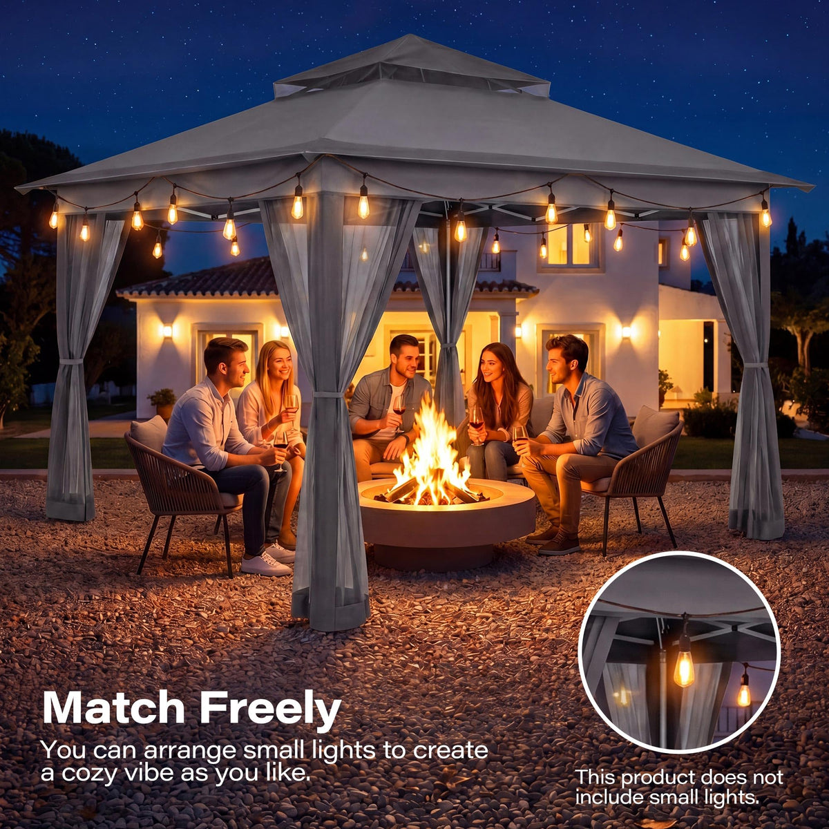 12x12 Pop Up Gazebo with Mosquito Netting and Sidewalls Grey X884305