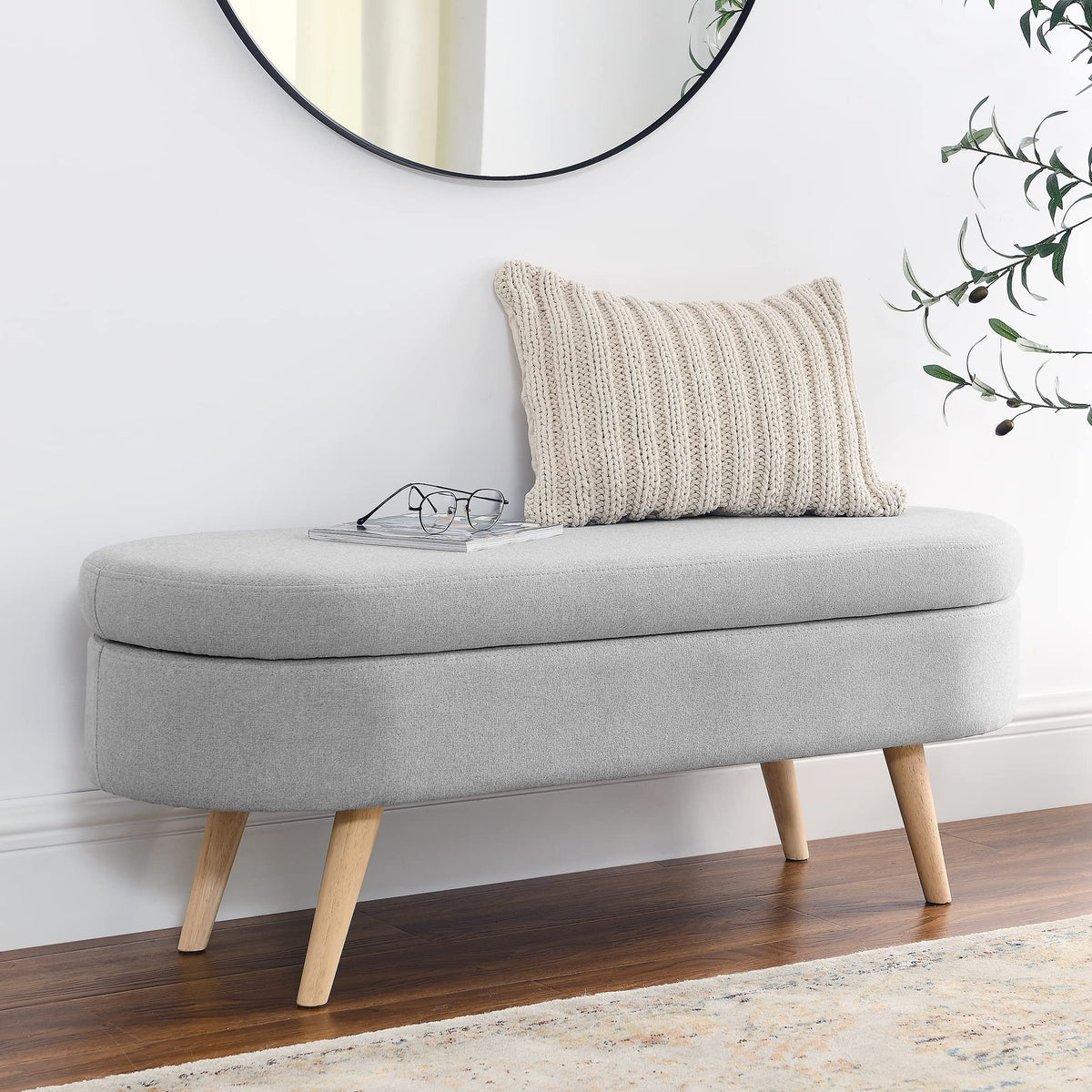 Oval Storage Bench with Rubber Wood Legs K167809
