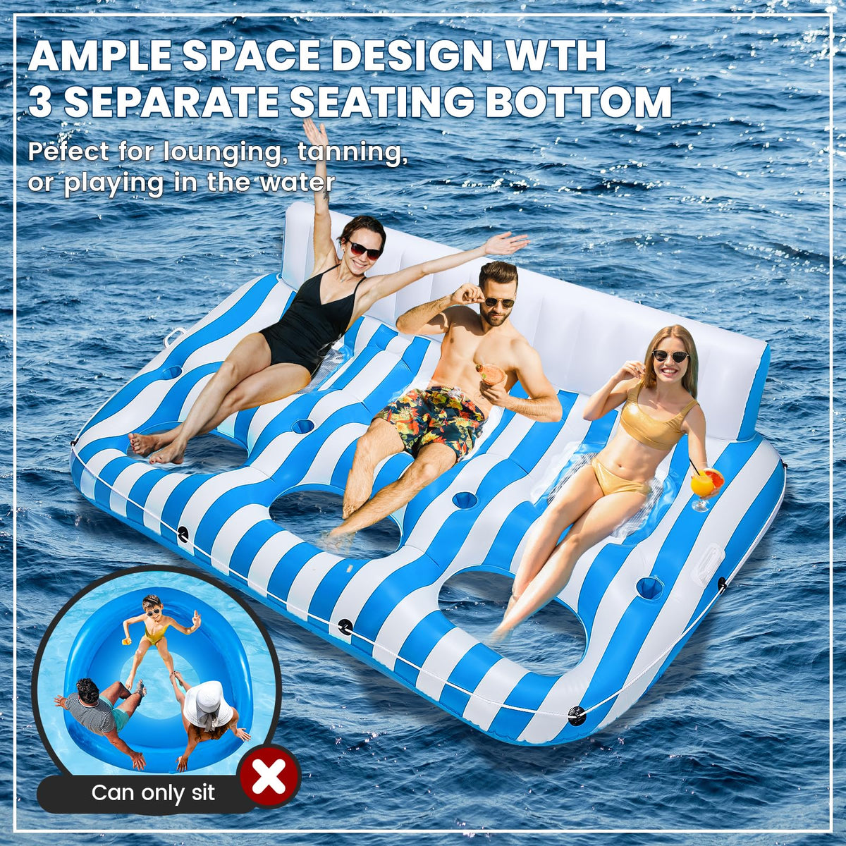 Inflatable Pool Lounger Float with Handles and Cup Phone Holder E735167