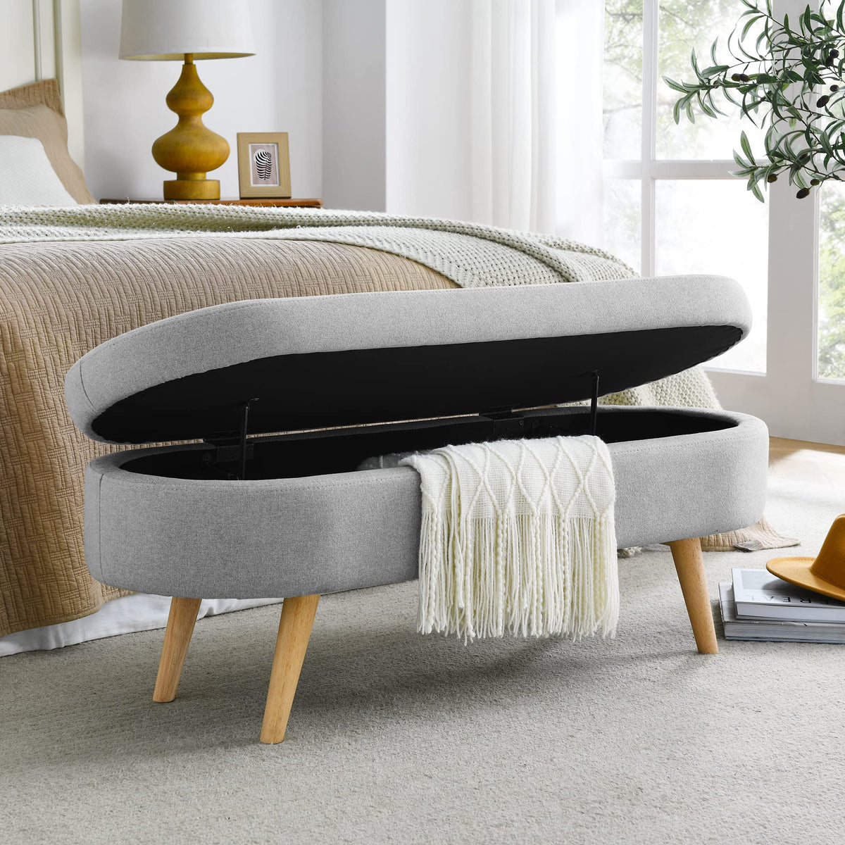 Oval Storage Bench with Rubber Wood Legs K167809
