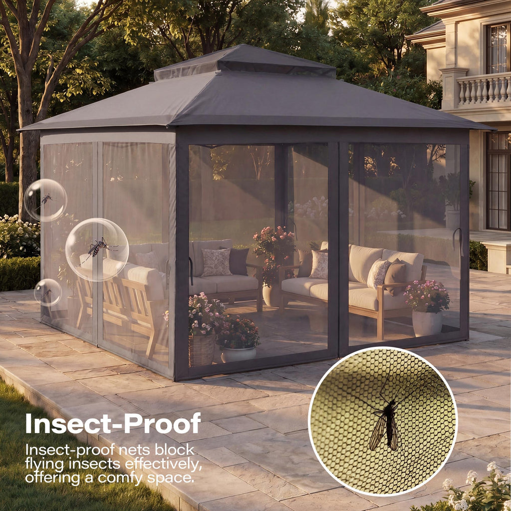 12x12 Pop Up Gazebo with Mosquito Netting and Sidewalls Grey X884305