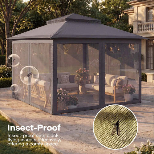 12x12 Pop Up Gazebo with Mosquito Netting and Sidewalls Grey X884305