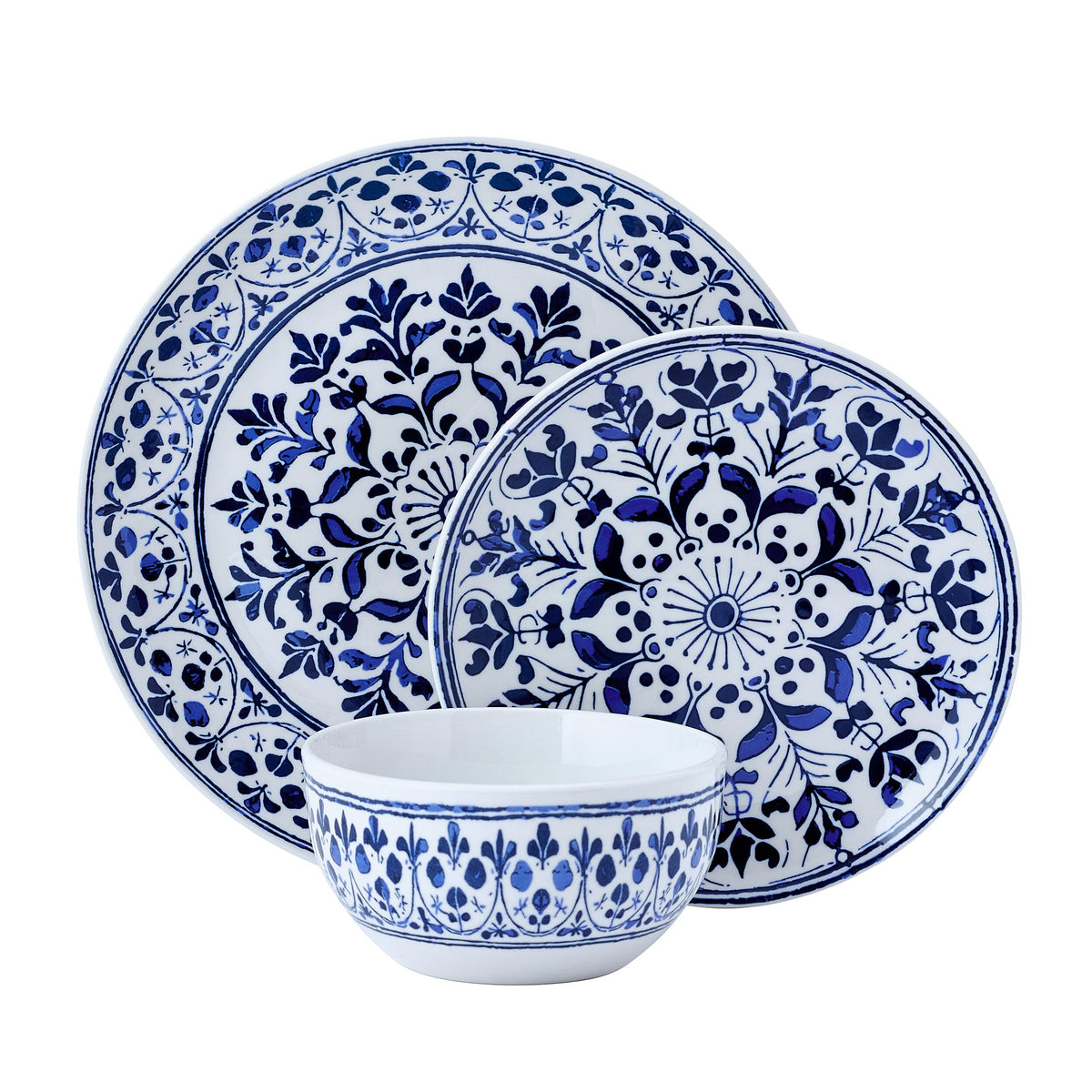 12 Piece Blue Stoneware Dinnerware Set R67054