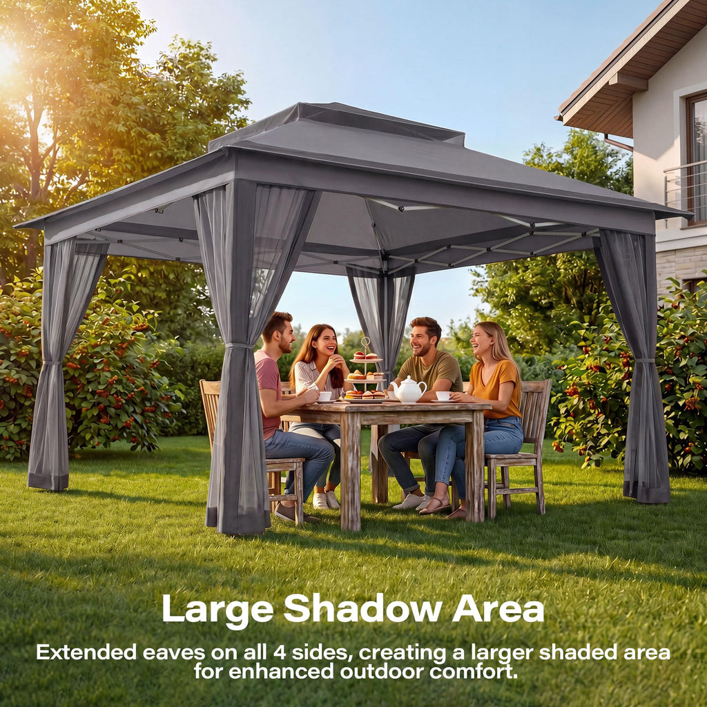 12x12 Pop Up Gazebo with Mosquito Netting and Sidewalls Grey X884305