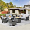 6 Piece Wicker Patio Furniture Set with Fire Pit Table Q42233