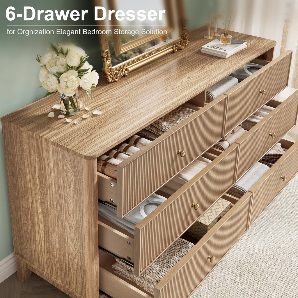 Fluted 6 Drawer Wood Dresser T682822