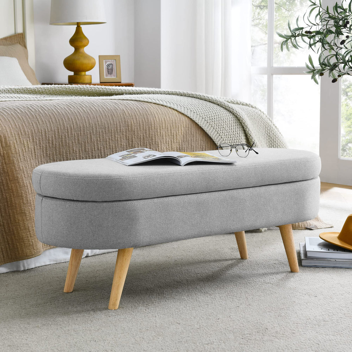 Oval Storage Bench with Rubber Wood Legs K167809
