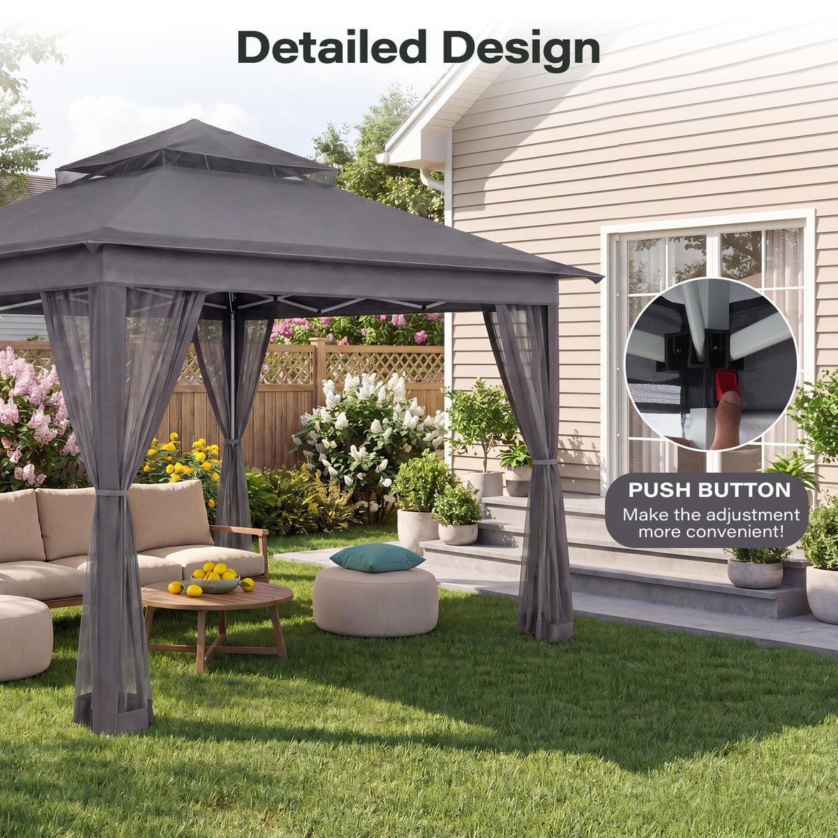 12x12 Pop Up Gazebo with Mosquito Netting and Sidewalls Grey X884305