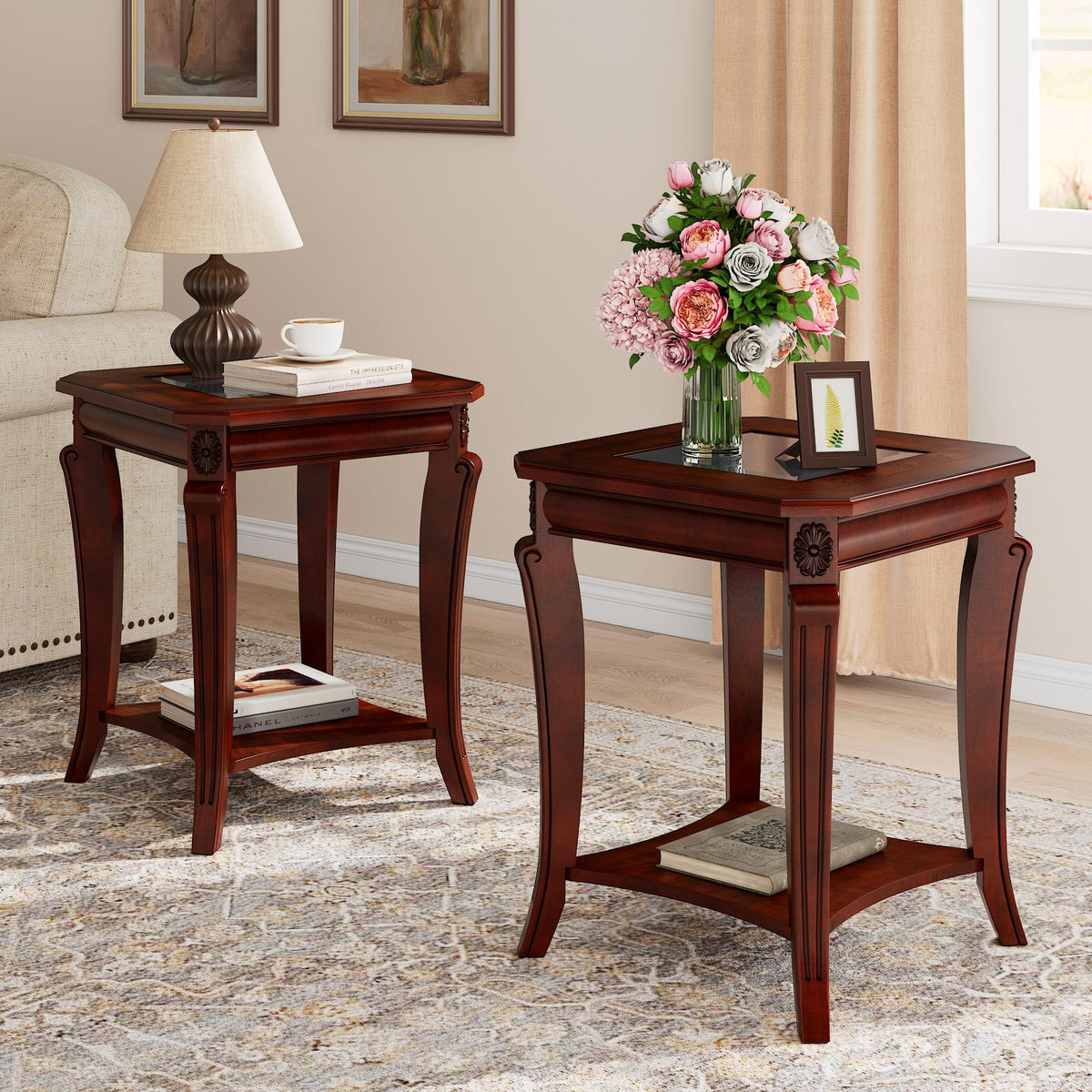 Set of 2 Solid Wood End Table U780